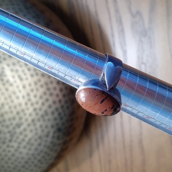 Vintage 925 Silver Ring with Red Jasper/ Mahogany Obsidian Cabochon Gemstone 8 - Picture 7 of 13